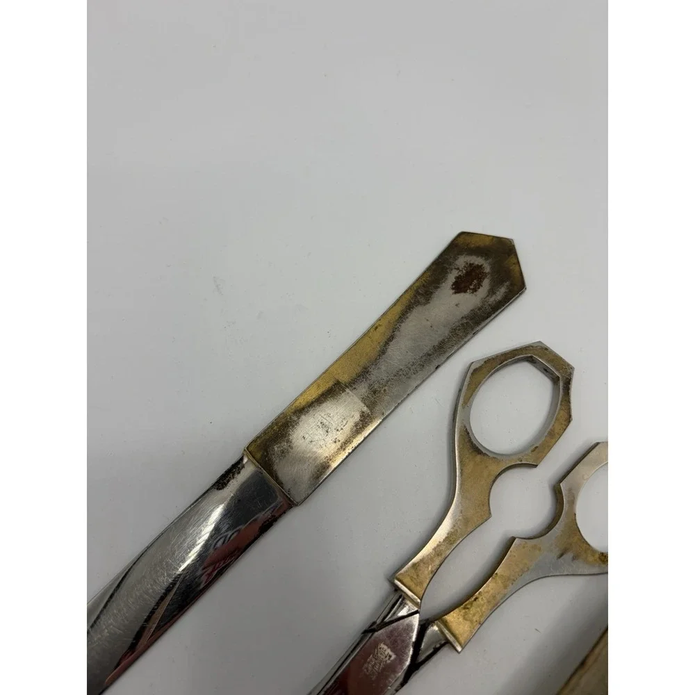 Vintage Griffon Germany Metal Scissors Letter Opener Desk Set Engraved Victorian